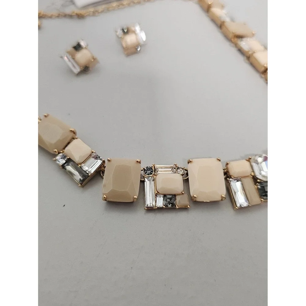 Kate Spade Necklace Earring Set Emerald Cut Blush Neapolitan Bib Statement NEW ~